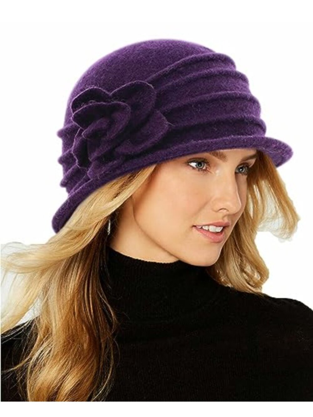Wool Blend Cloche Hat Women Vintage 1920s Winter Felt Bucket Adjustable